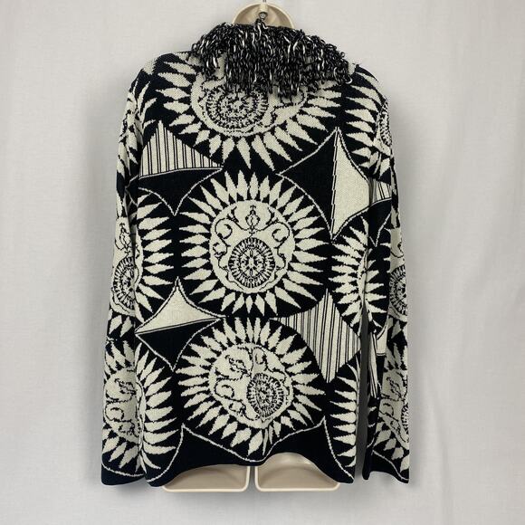 Chicos Cardigan Sweater Size 2 Large Wool Silk Blend Fringe Boho Artsy Chunky - Picture 6 of 11